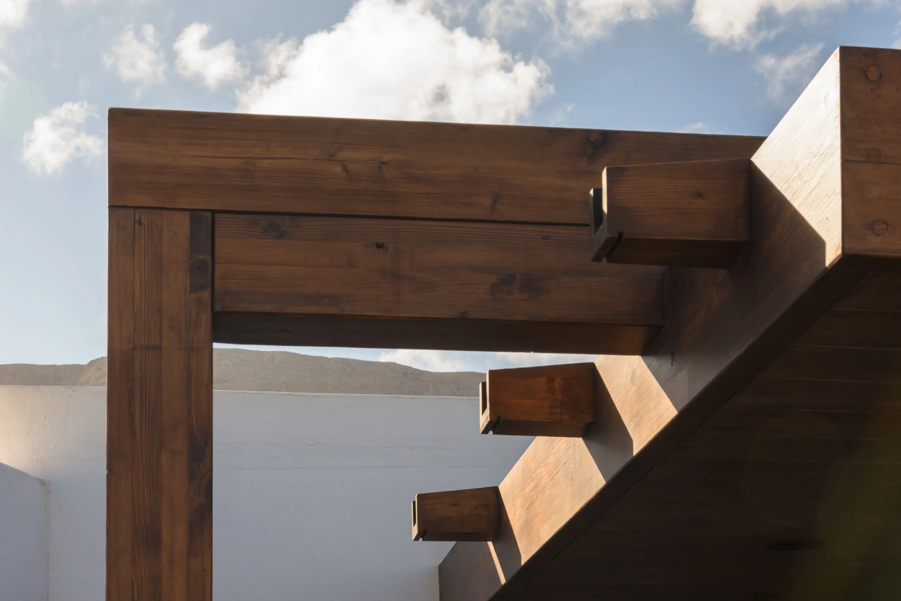 Dining table under the wooden ceiling